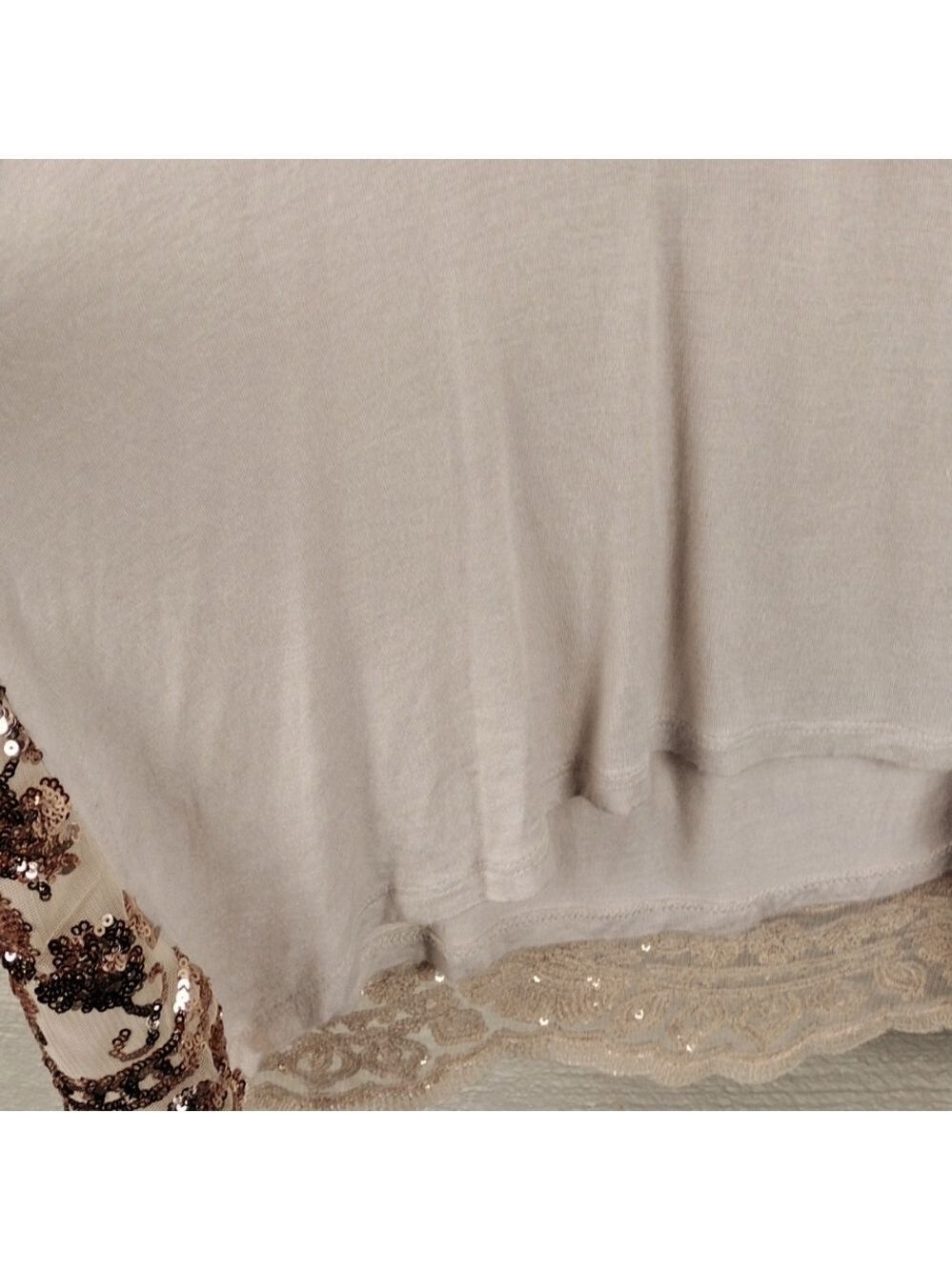 About A Girl Cream Tan Tulle Metallic Sequin Overlay Spaghetti Strap Tank Top - Picture 14 of 16